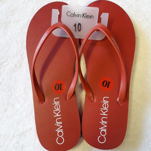 calvin klein flip flops red